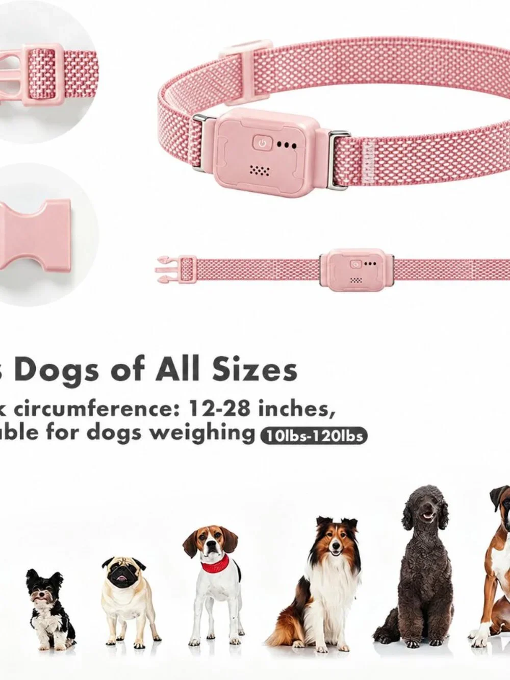 CurvedMoon Pink GPS Dog Collar, Wireless Fence, Pet Tracker